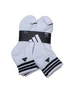Adidas Mens Climacool Cushioned Quarter Socks 6-Pack Large White/Black Striped